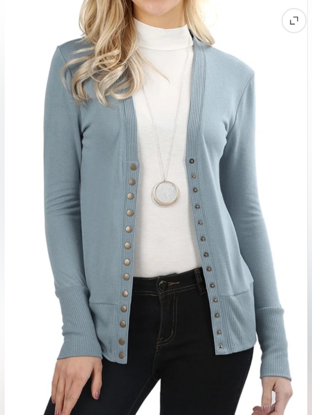 Zenana Outfitters Steel Blue  Snap-Front Slim Cardigan